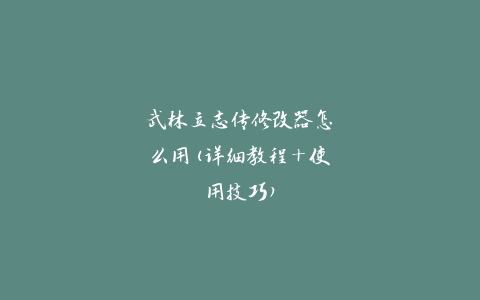 武林立志传修改器怎么用(详细教程+使用技巧)