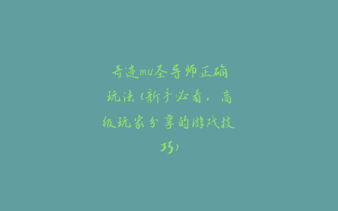 奇迹mu圣导师正确玩法(新手必看，高级玩家分享的游戏技巧)